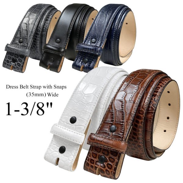 Cowhide Leather Dress Belt Strap with Snaps 1-3/8"(35mm) Wide
