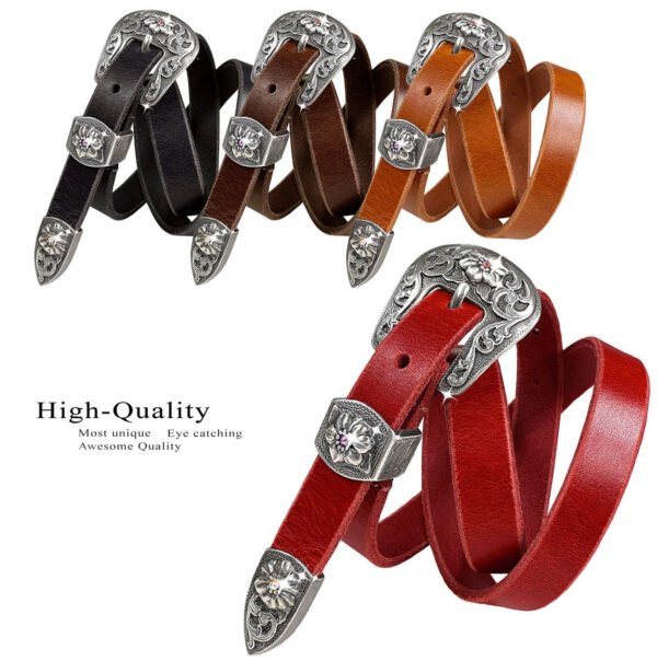 Engraved Buckle Genuine Full Grain Leather Casual Belt 3/4"(19mm) Wide