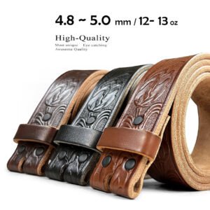 Tooled Leather Belt Strap 1-1/2"(38mm) Wide