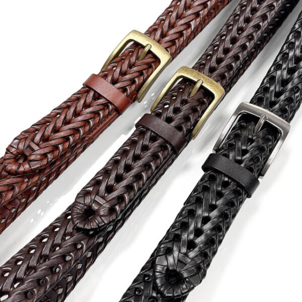 Men's Braided Belt Genuine Leather Casual Belt 1-3/8"(35mm) Wide