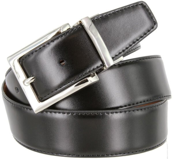 Silver Men's Leather Belt 1-3/8"(35mm) wide (Black/Tan)