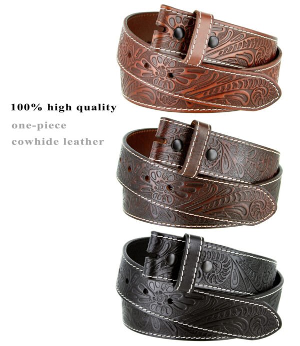 Tooled Leather Belt Strap with Snaps on 1-1/2"(38mm) Wide