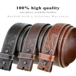 Tooled Leather Belt Strap with Snaps on 1-1/2"(38mm) Wide