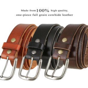 Classic Antique Silver Buckle Leather Belt