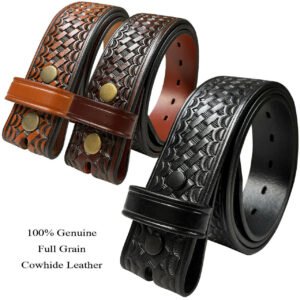 One-Piece Basketweave Leather Work Belt Strap – 38mm